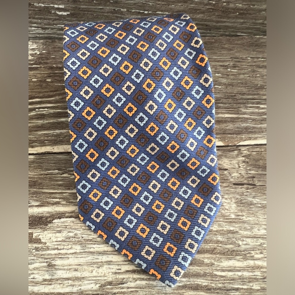 Faconnable necktie men’s vintage tie square diamond print pattern Italy silk